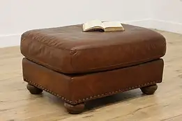 Traditional Vintage Brown Leather Ottoman or Boudoir Bench #55831