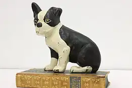 Farmhouse Antique Painted Cast Iron Boston Terrier Doorstop #53942