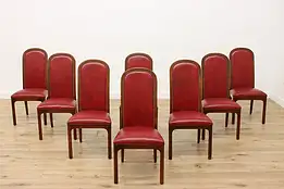 Set of 8 Vintage Birch & Leather Dining Game Chairs Century #56151