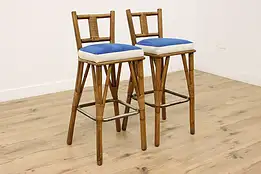 Pair of Wicker Vintage Counter Bar Stools, Ficks Reed #53885