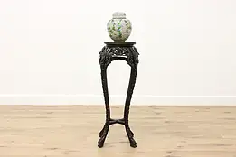 Chinese Antique Carved Rosewood & Marble Top Sculpture Stand #54591