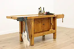 Industrial Farmhouse Antique Workbench Kitchen Wine Island #55341