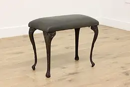 Victorian Antique Cast Iron Vanity Boudoir Bench New Leather #54675