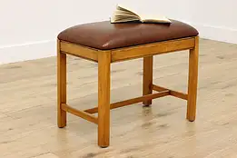 Art Deco Vintage Elm Lift Lid Bench or Stool, New Leather #55803