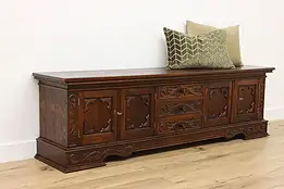 Victorian Vintage Carved Oak Hall Chest & Bench, TV Console #55815