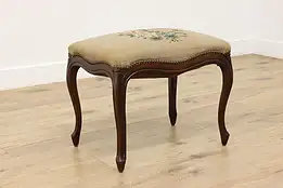French Antique Carved Walnut Needlepoint Bench or Stool #55215
