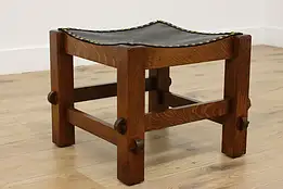 Craftsman Oak Antique Footstool or Bench, Faux Leather #54939