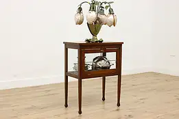 Arts & Crafts Mission Oak Antique Bar Cabinet Leaded Glass #51948