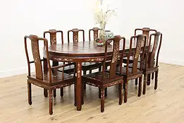 Chinese Vintage Rosewood & Pearl Dining Set 8 Chairs & Table #55620