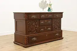 Victorian Antique Carved Oak Sideboard or Console, Onyx Top  #55647