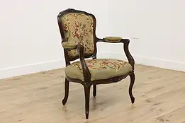 French Antique Carved Birch Genuine Needlepoint Chair #55214