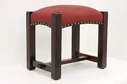Arts & Crafts Mission Oak Antique Leather Footstool Bench #56047