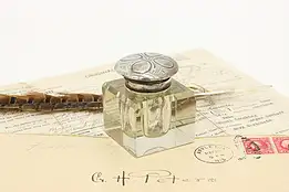 Art Nouveau Antique Cut Glass & Silverplate Inkwell #50028