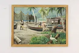 Island Vintage Original Watercolor Painting Czarnowski 28" #54818
