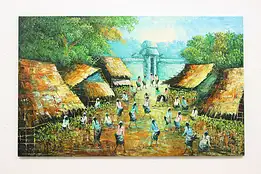 Island Village Vintage Original Oil Painting Signed 50.5" #54814