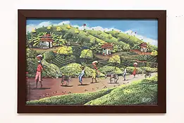 Haiti Village Vintage Original Oil Painting, Leonidas 39.5" #54812