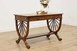 Victorian Antique Carved Oak Library Table or Office Desk #55000