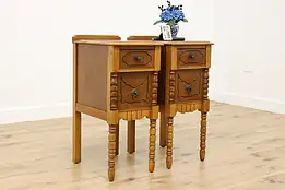 Pair of Tudor Vintage Carved Walnut Nightstands Side Tables #51448