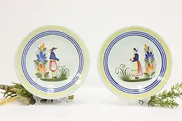 Pair of Vintage French Quimper Hand Painted Dinner Plates #51426