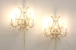 Pair of Vintage Marie Theresa 5 Candle Crystal Wall Sconces #44881
