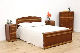 Art Deco Vintage Waterfall 4 Pc Bedroom Set, Full Size Bed #54495