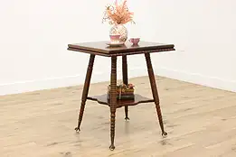 Victorian Antique Carved Oak Parlor Entry Table, Glass Feet #55548