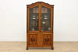Tudor Design Antique Carved Oak China Display Cabinet, Kings #51212