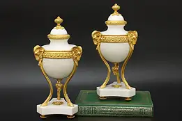 Pair of French Antique Marble & Gilt Bronze Mantel Urns #55397