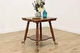 Victorian Antique Carved Oak Lamp Table, Giant Glass Feet #55540