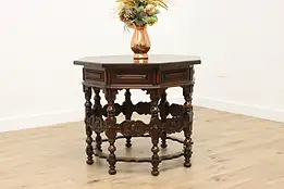 Tudor Design Vintage Carved Walnut Lamp or Hall Table #55764