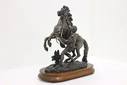Taming Bucephalus Vintage Cast Metal Sculpture & Walnut Base #56331