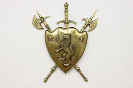 European Vintage Brass Plated Rampant Lion Battle Shield #56332
