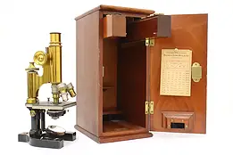 Bausch Antique Brass Laboratory Microscope & Mahogany Case #56881