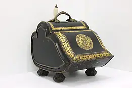 Victorian Antique Gilt Painted Tin Coal Hod Scuttle, Shovel #56335