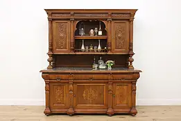 Renaissance Antique Walnut Marble Back Bar Cabinet Sideboard #57078