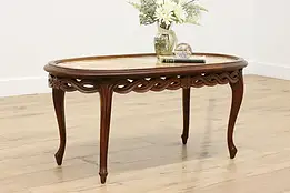 French Antique Carved Oval Marble Top Coffee Table #57128