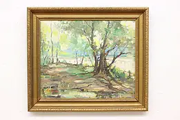Springtime Riverbank Vintage Original Oil Painting Mars 24" #57372