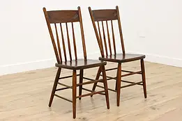 Pair of Farmhouse Antique Press Carved Kitchen Dining Chairs #57003