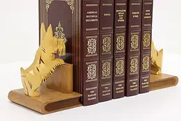 Pair of Vintage Hand Carved Walnut Scottish Terrier Bookends #55944