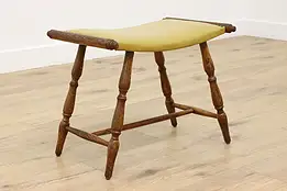 Oak Antique Saddle Shape Bench Faux Leather #56600