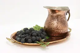 Vintage Turkish Hammered Copper Tray & Pitcher Set #57438