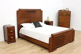 Art Deco Vintage 4 Pc Queen Size Waterfall Bedroom Set #56305