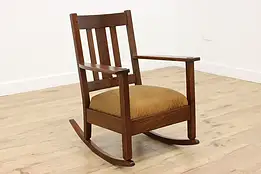 Arts & Crafts Mission Oak Antique Rocking Chair, New Leather #56530