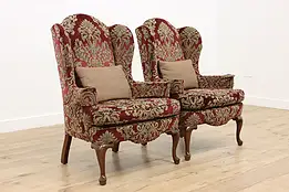 Pair of Georgian Design Vintage Wingback Library Chairs #57436
