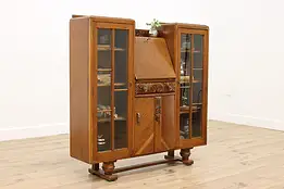 Art Deco Antique Oak Secretary Desk Bookcase or Bar Scully #57063