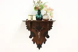 Victorian Eastlake Antique Walnut Wall Shelf, Carved Stag #52517