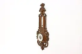 French Antique Carved Walnut Thermometer & Barometer #57412