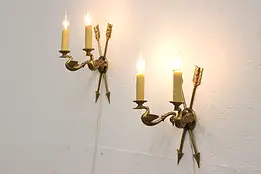 Pair of French Empire Vintage Brass Candle Sconces, Swans #57113