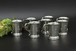 Set of 8 Vintage Pewter Shot Glasses, Monogram T, Pilgrim #57380