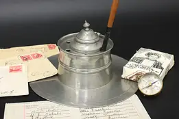 Victorian Antique Pewter Desktop Inkwell & Pen Holder #57433